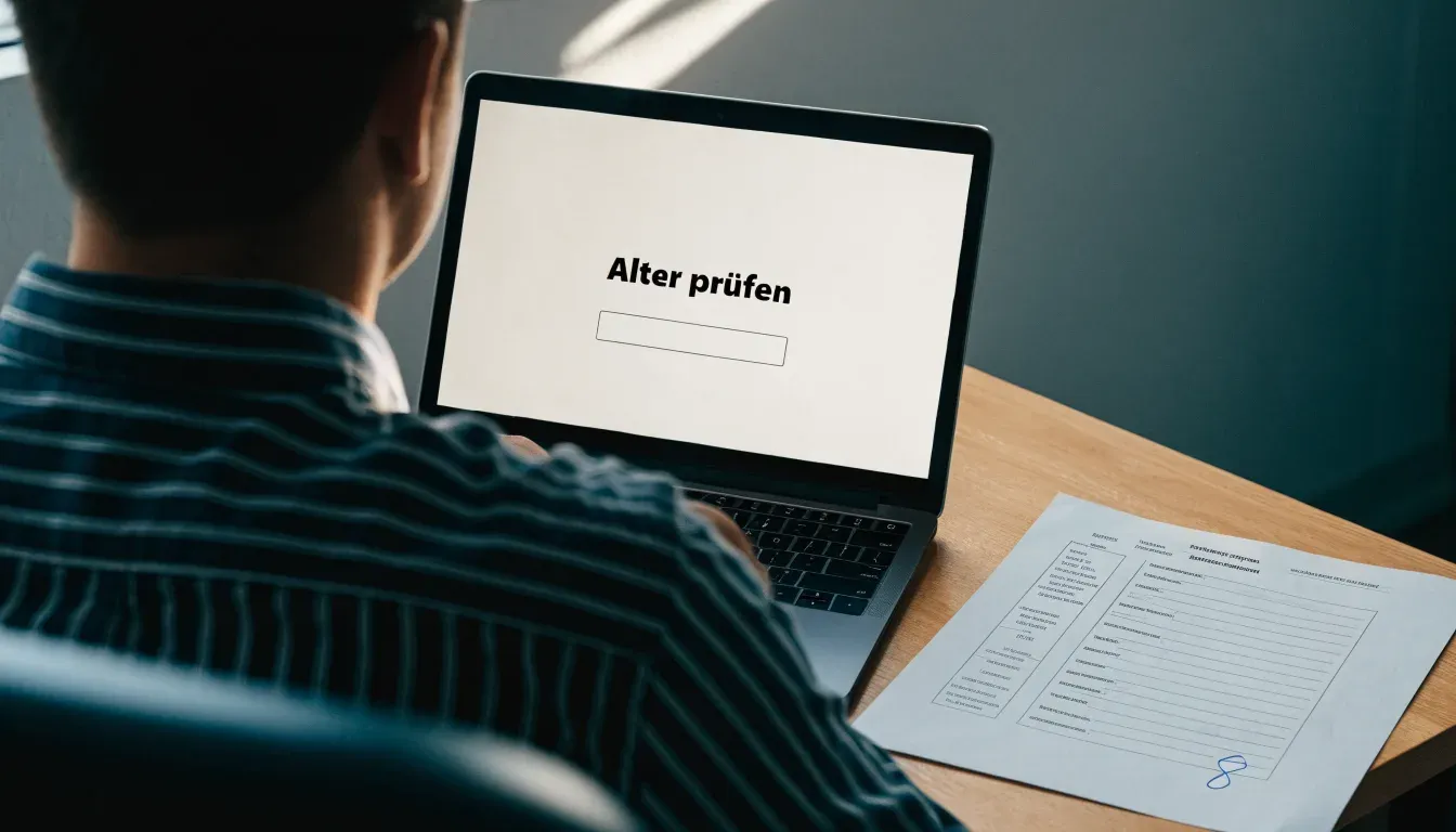 Ein langer, leerer Flur in einem Verwaltungsgebäude mit Holztüren und Steinboden im kühlen Tageslicht.