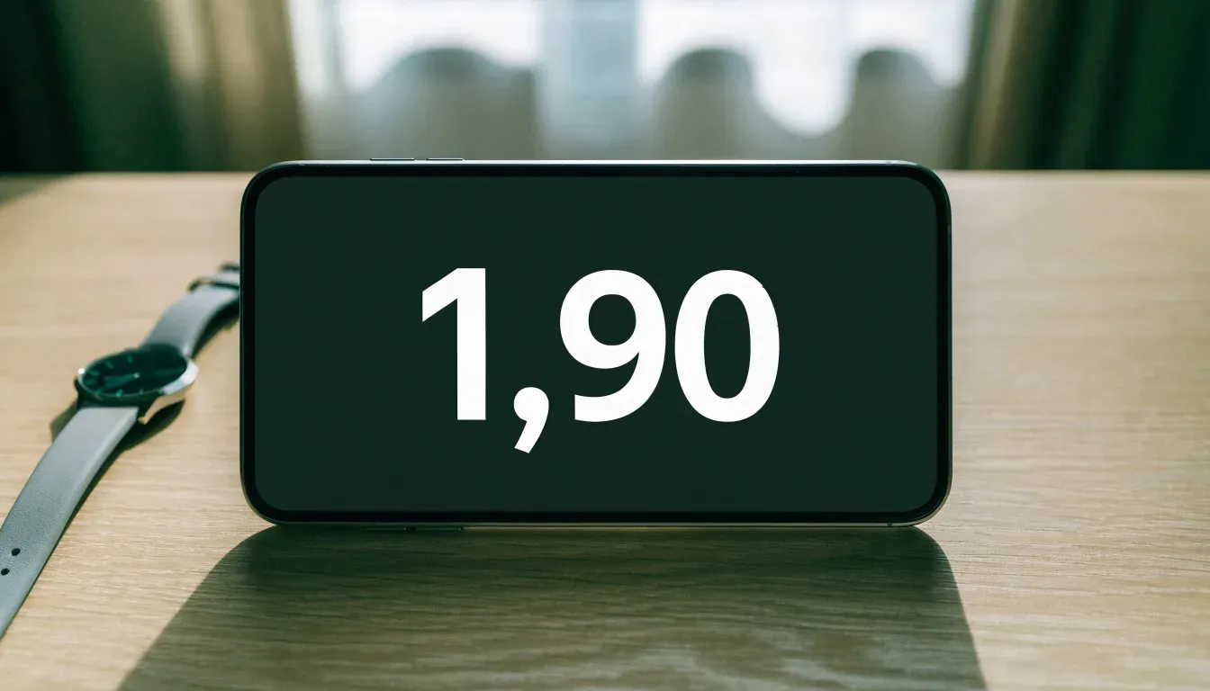 Ein Smartphone liegt mit dem Display nach unten auf einem Tisch neben einer Armbanduhr, im Hintergrund ein unscharfes Fenster.