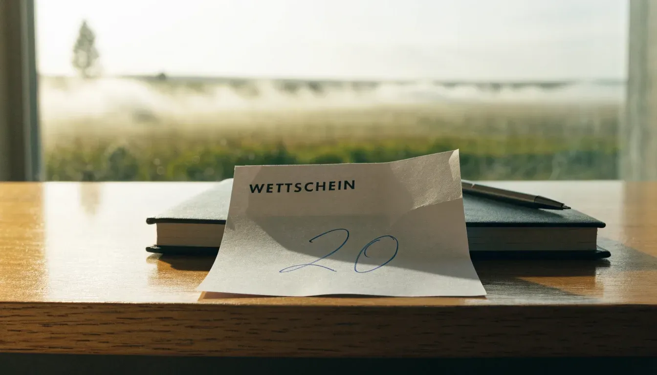 Eine Wiese mit Bodennebel am frühen Morgen, in der Ferne ein einzelner Baum vor hellem Horizont.