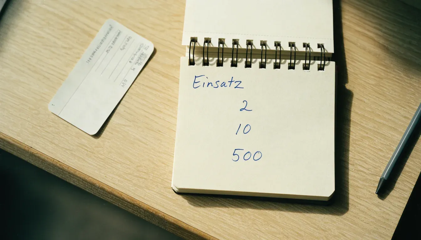 Ein Abakus aus Holz steht auf einem Schreibtisch, einige Perlen sind nach links geschoben, Seitenlicht fällt darauf.